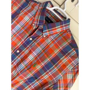 Ralph Lauren Mens Large Orange Multi Plaid Long Sleeve Button Down Shirt